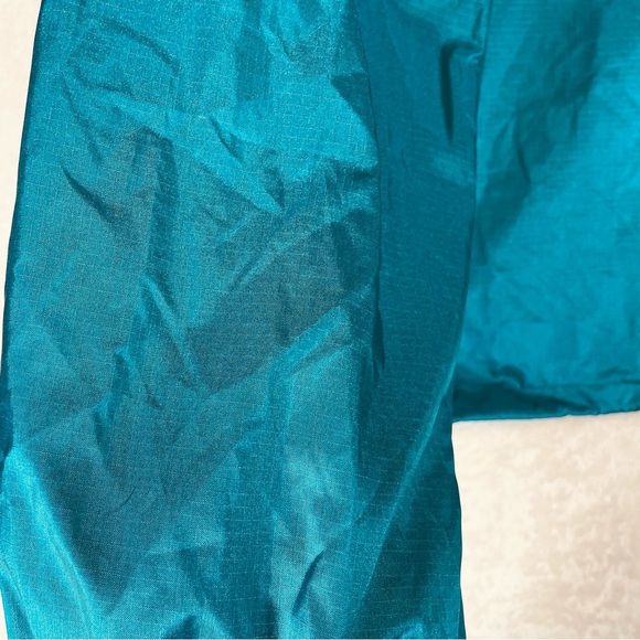 Retro 80s-90s Eddie Bauer men’s windbreaker jacket teal blue large fold up hood - Picture 6 of 13